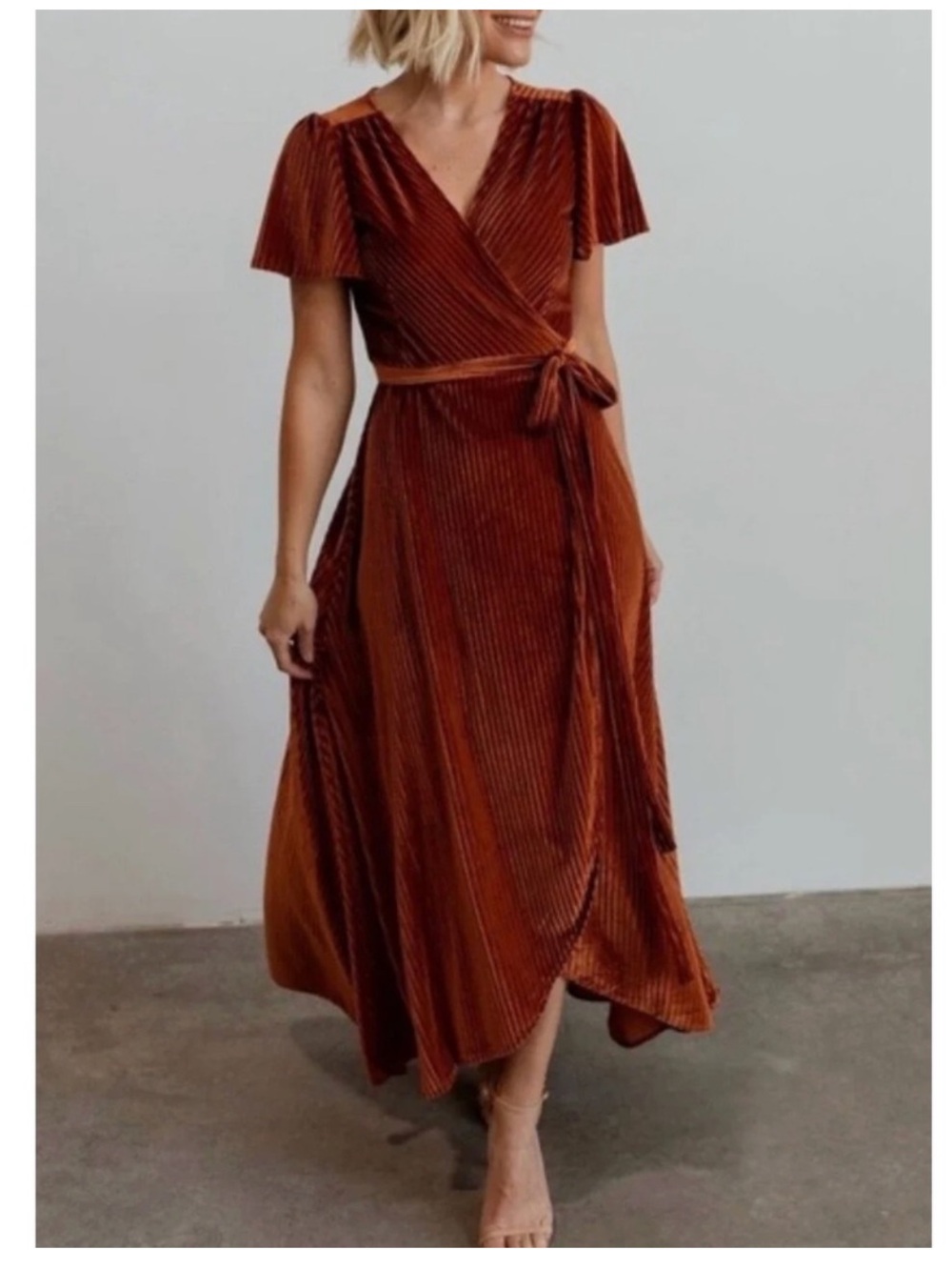 Baltic Born Burnt Orange Velvet Wrap Maxi Dress
